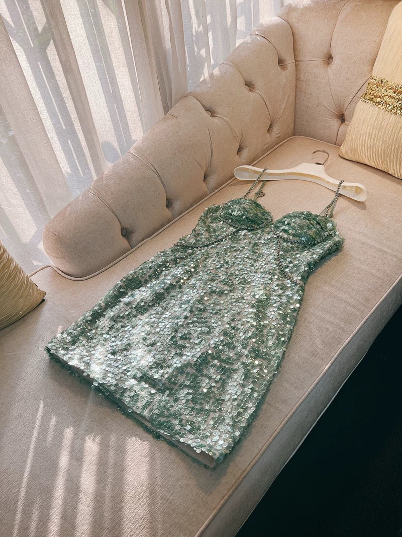 Modest Sheath Straps Sequin Green Short Homecoming Dresses Birthday Outfits With Beads