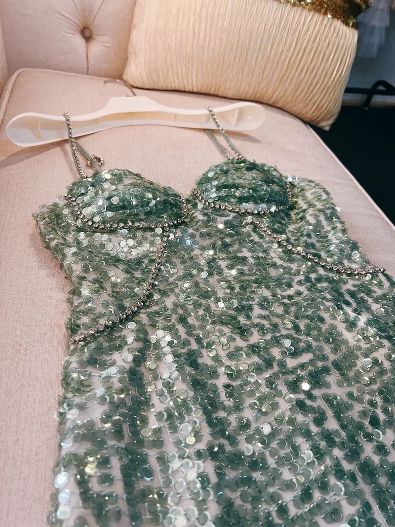 Modest Sheath Straps Sequin Green Short Homecoming Dresses Birthday Outfits With Beads