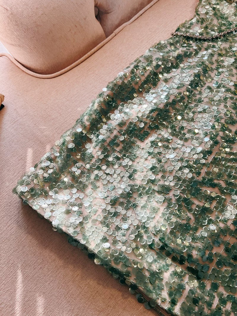 Modest Sheath Straps Sequin Green Short Homecoming Dresses Birthday Outfits With Beads