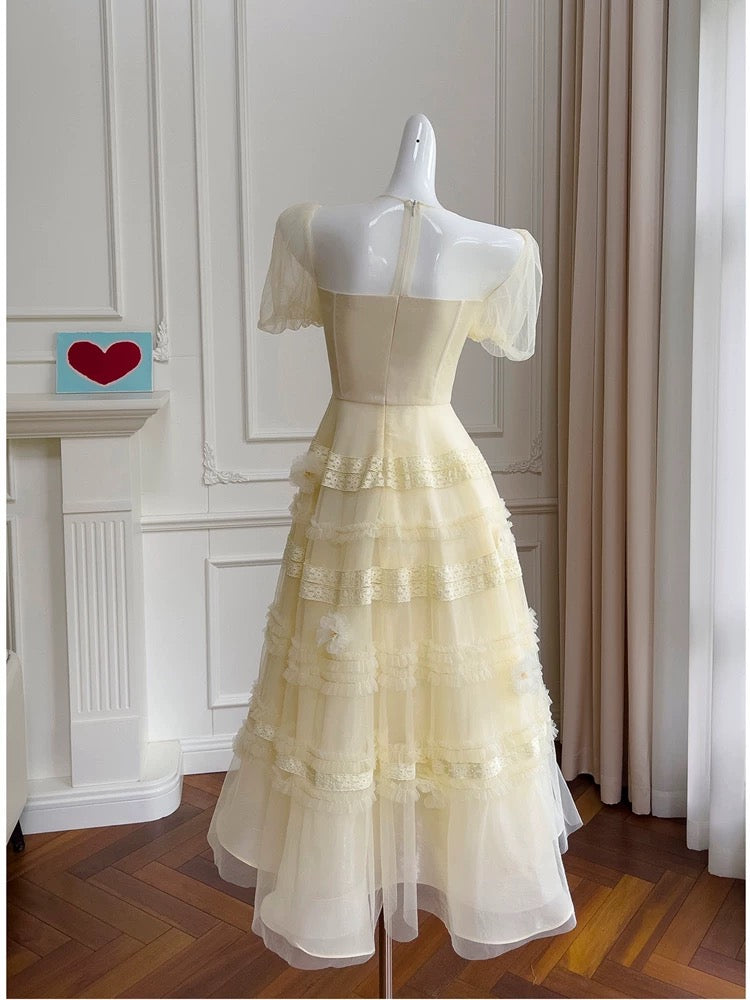 Modest A Line Scoop Neckline Yellow Lace Homecoming Dresses Birthday Outfits With Beads