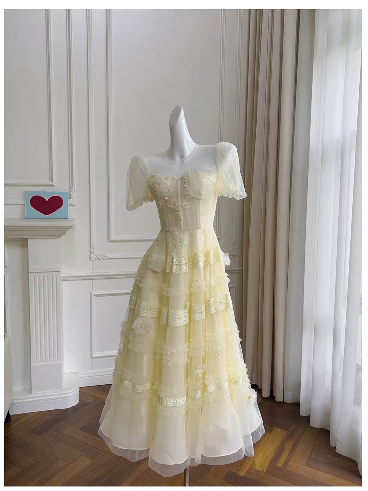Modest A Line Scoop Neckline Yellow Lace Homecoming Dresses Birthday Outfits With Beads