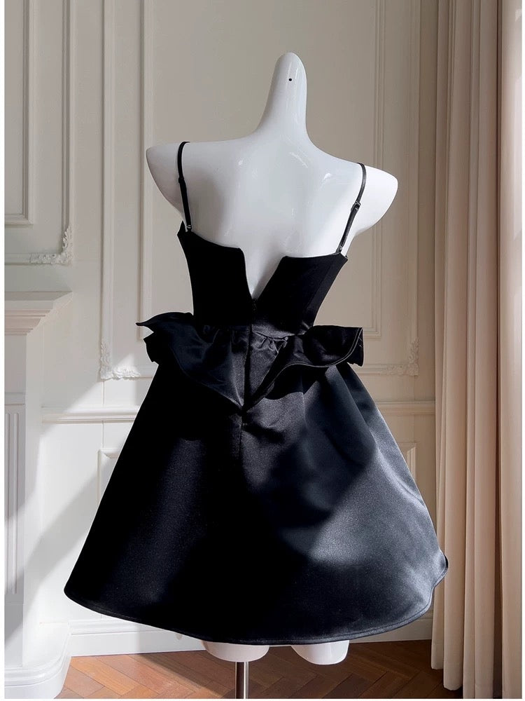 Cute A Line Spaghetti Straps Black Satin Homecoming Dresses Birthday Outfits With Beads