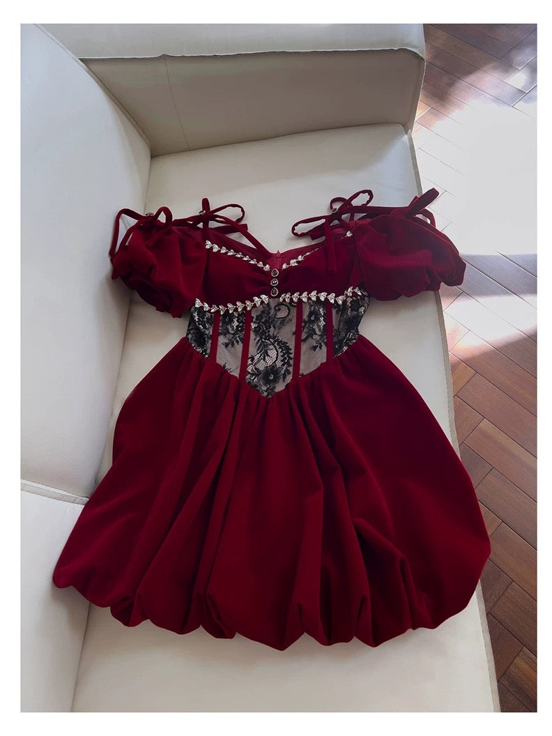 Cute A Line Spaghetti Straps Velvet Red Homecoming Dresses Birthday Outfits With Beads