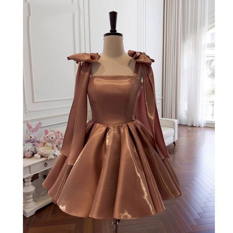 Pretty A Line Straps Satin Homecoming Dresses Birthday Outfits With Bow