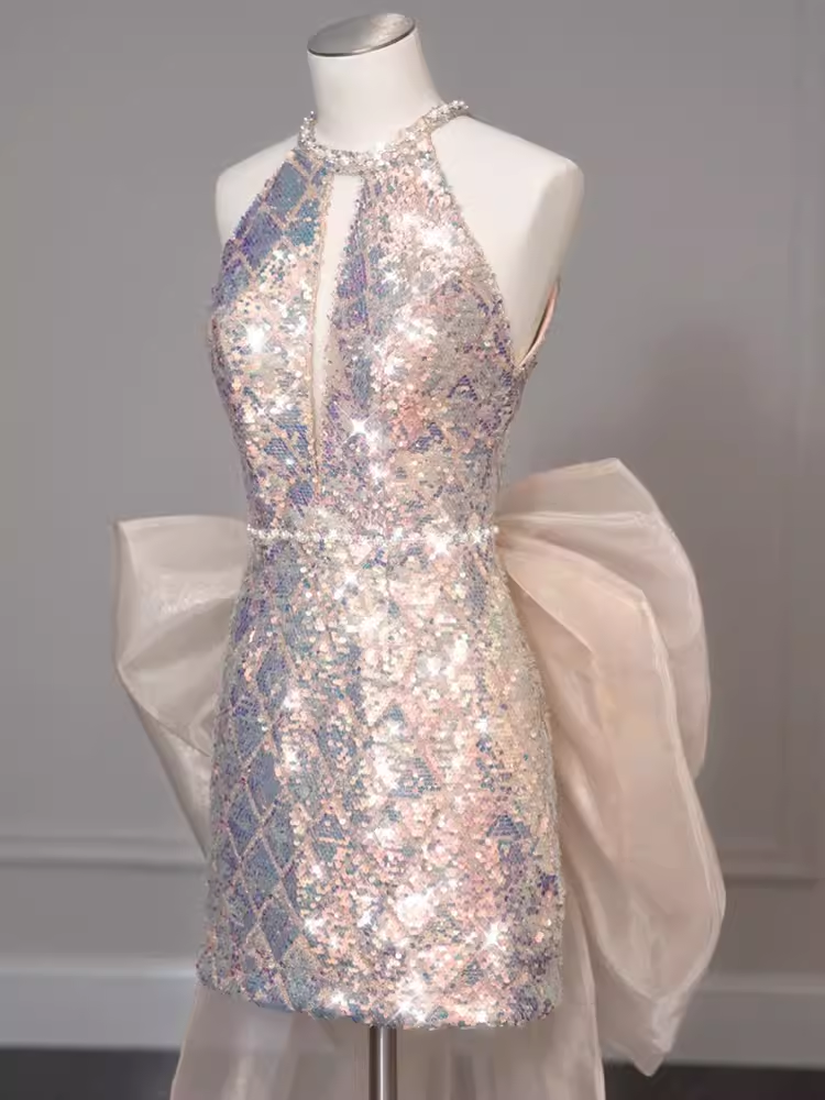 Modest Sheath Sequin Short Prom Dresses
