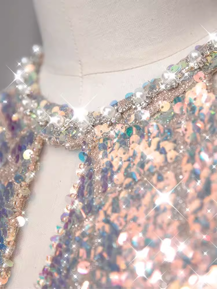 Modest Sheath Sequin Short Prom Dresses