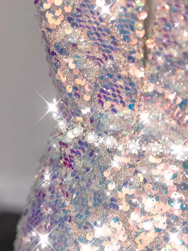 Modest Sheath Sequin Short Prom Dresses