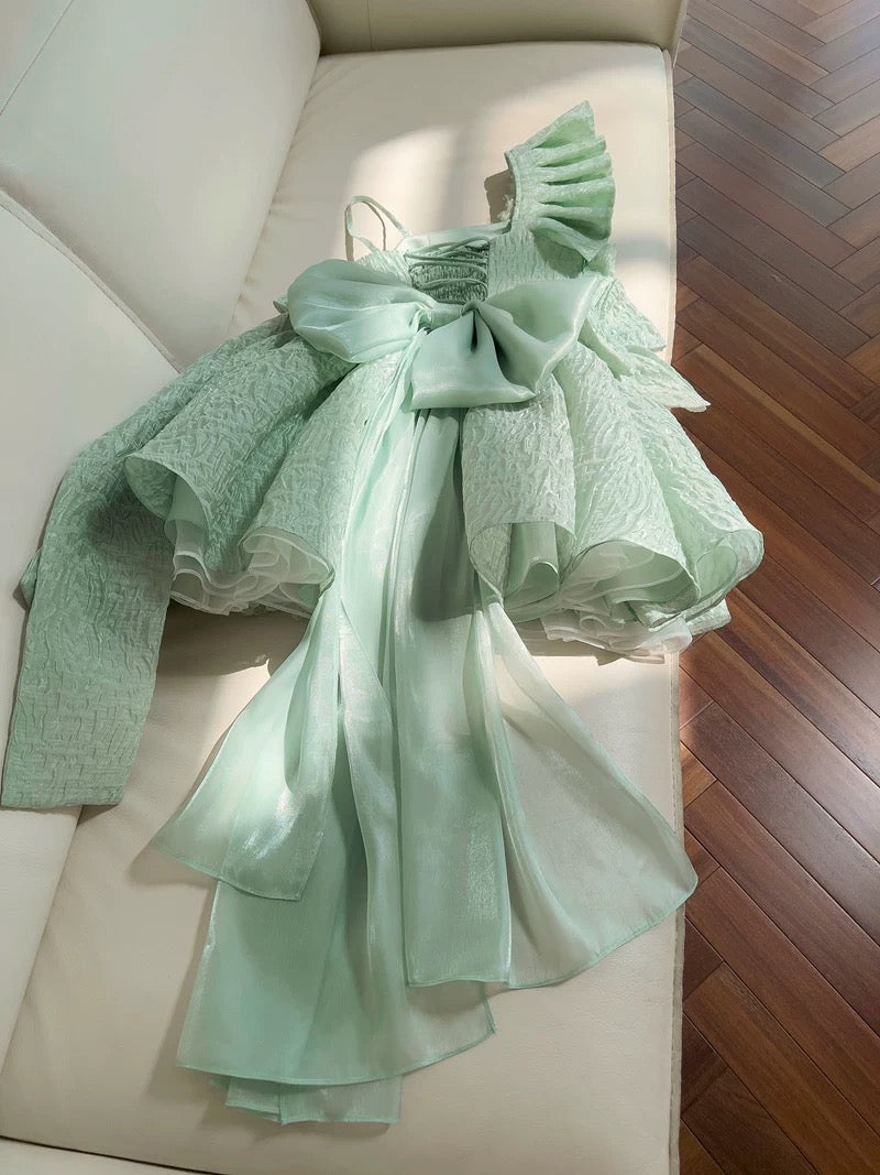 Pretty Ball Gown Straps Mint Green Lace Flowers Homecoming Dresses Birthday Outfits With Bow