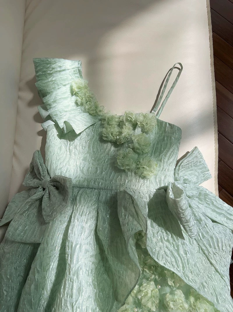 Pretty Ball Gown Straps Mint Green Lace Flowers Homecoming Dresses Birthday Outfits With Bow