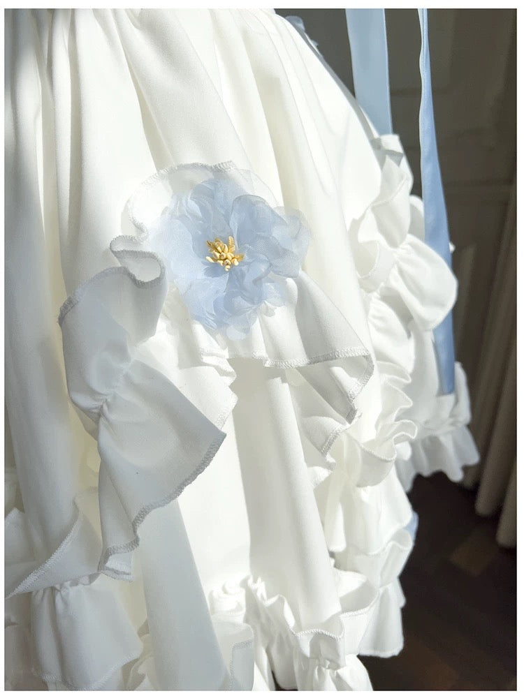 Sexy Ball Gown Straps White Flowers Chiffon Homecoming Dresses Birthday Outfits