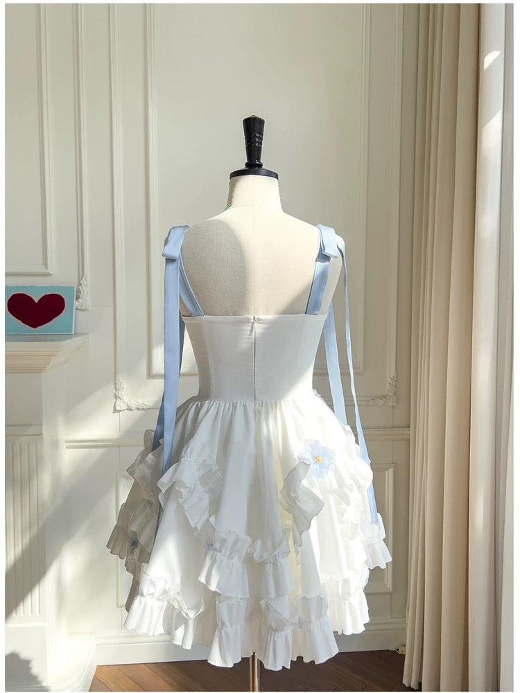 Sexy Ball Gown Straps White Flowers Chiffon Homecoming Dresses Birthday Outfits