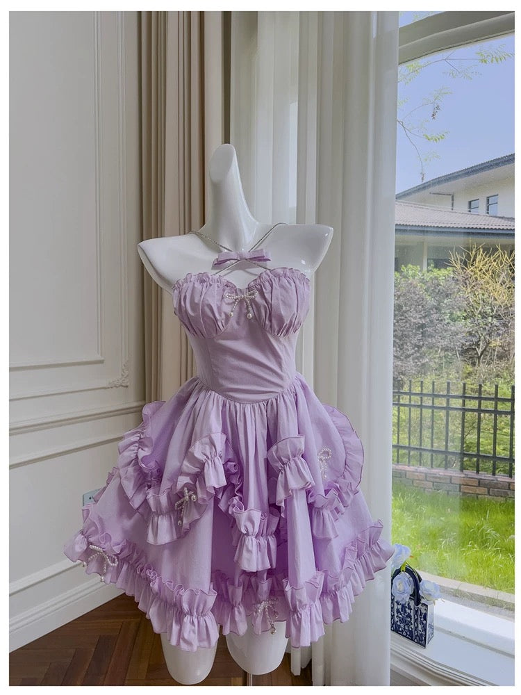 Sexy Ball Gown Halter Lilac Chiffon Short Homecoming Dresses Birthday Outfits