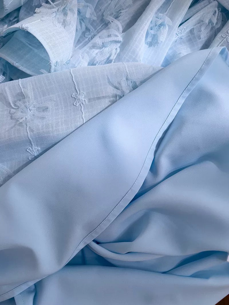 Modest Ball Gown Straps Lace Ruffles Light Sky Blue Length Prom Dress Formal Dresses