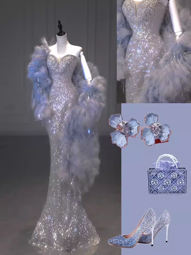 Modest Mermaid Sweetheart Sequin Long Prom Dresses