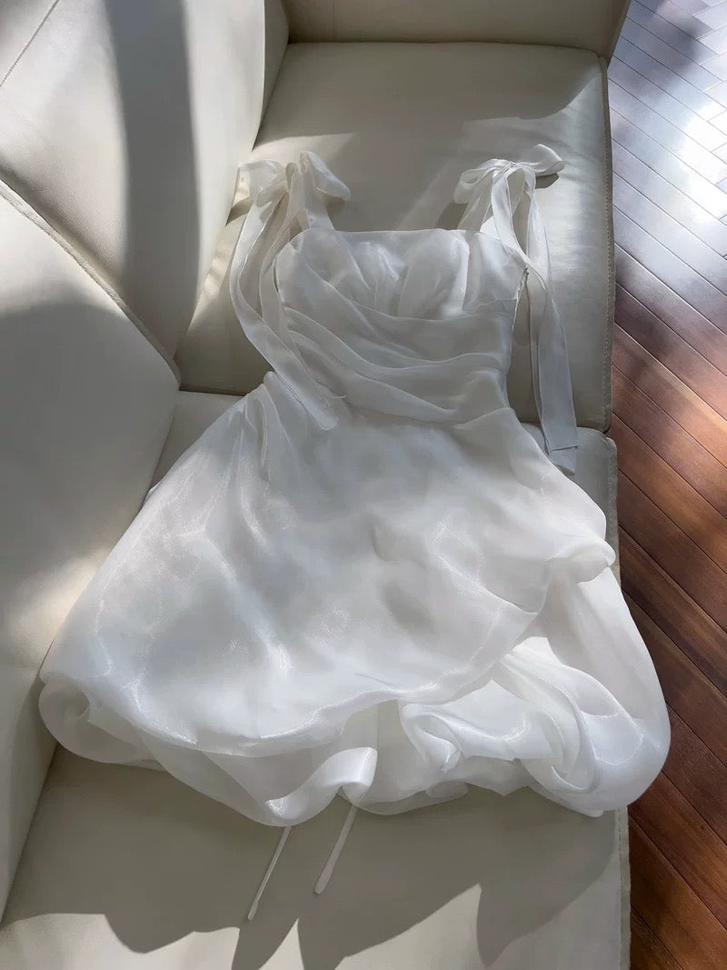 Sexy Ball Gown Spaghetti Straps White Organza Short Homecoming Dresses Birthday Outfits