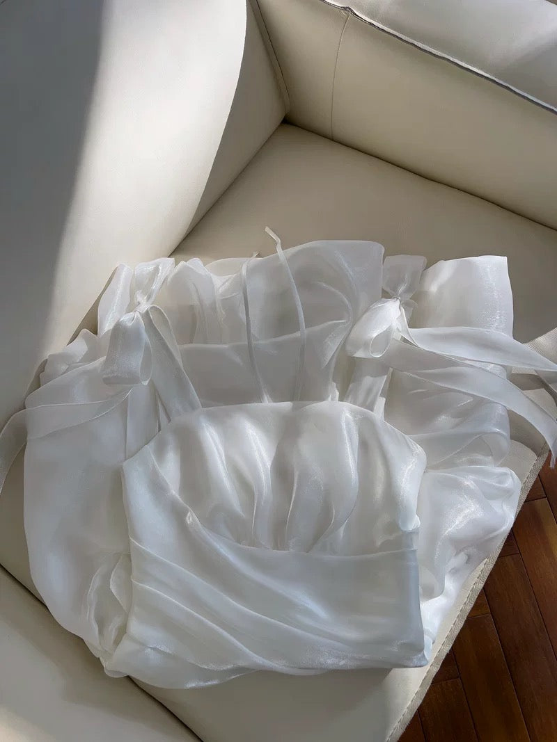 Sexy Ball Gown Spaghetti Straps White Organza Short Homecoming Dresses Birthday Outfits