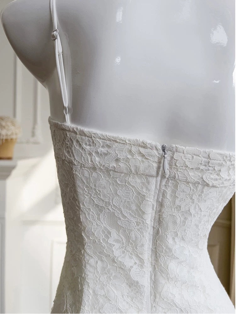 Modest A line Spaghetti Straps White Lace Short Homecoming Dresses Birthday Outfit