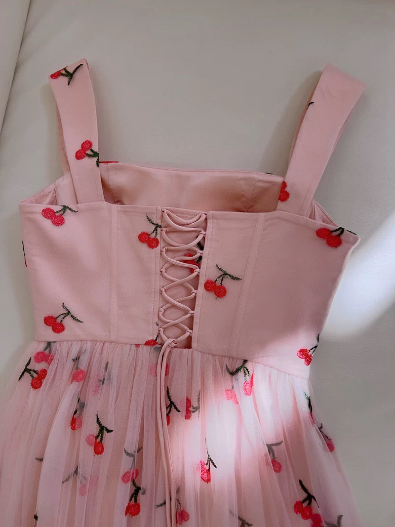 Modest A line Straps Pink Floral Prom Dress Formal Dresses