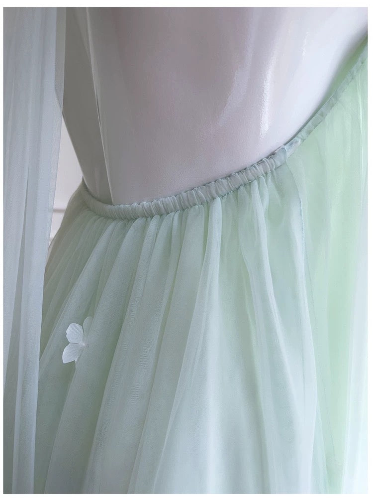 Modest A line Halter Tulle Mint Green Prom Dress Formal Dresses