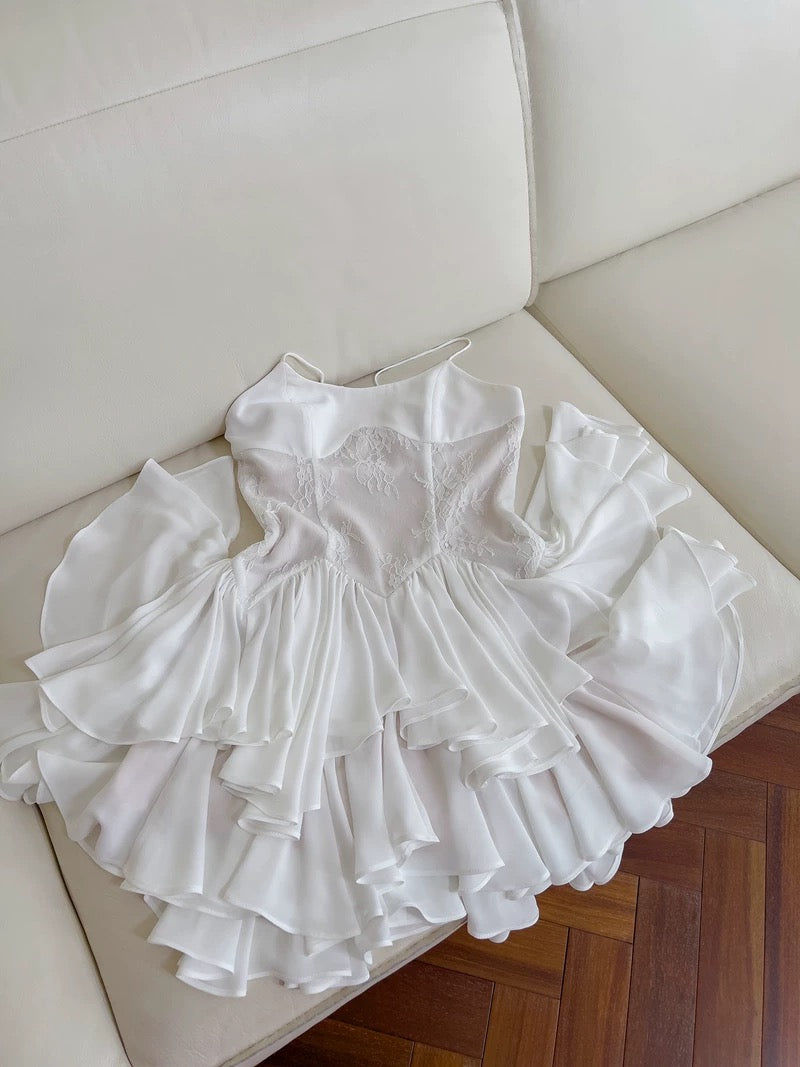 Simple A Line Spaghetti Straps Chiffon Short White Homecoming Dresses Birthday Outfit