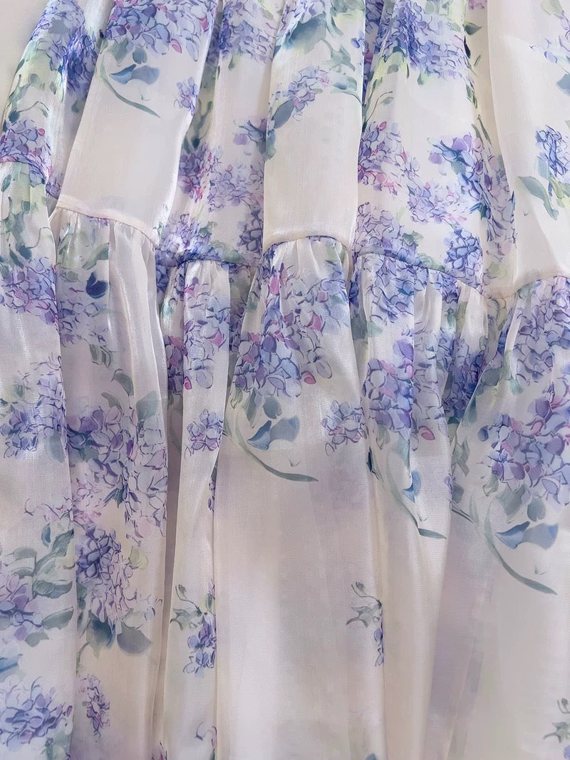 Modest A line Spaghetti Straps Lilac Floral Chiffon Prom Dress Formal Dresses