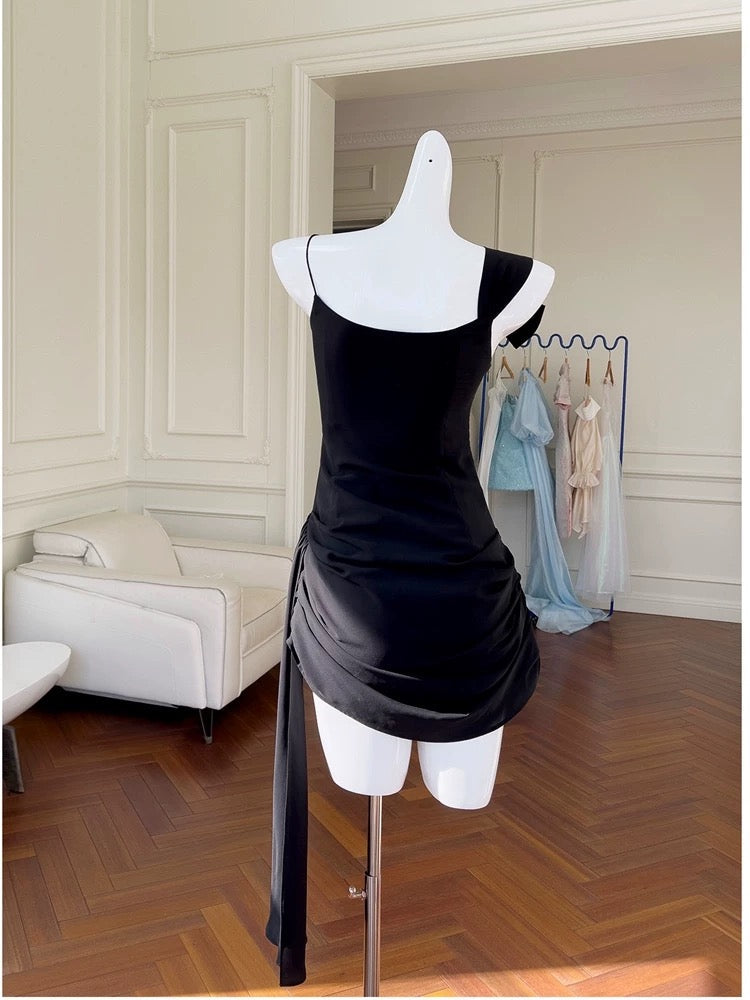 Simple Sheath Spaghetti Straps Chiffon Short Black Homecoming Dresses Birthday Outfit