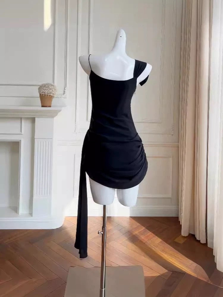 Simple Sheath Spaghetti Straps Chiffon Short Black Homecoming Dresses Birthday Outfit