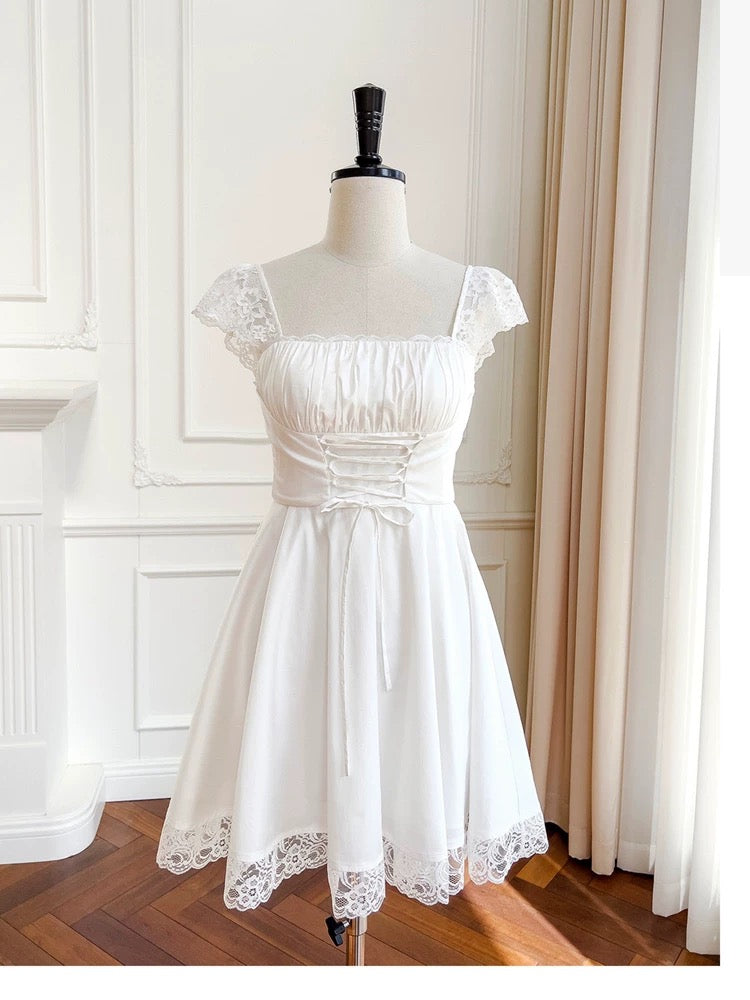 Simple A Line Straps Chiffon Short Lace White Homecoming Dresses Birthday Outfit
