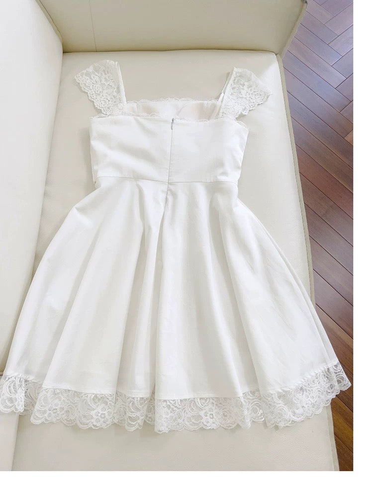 Simple A Line Straps Chiffon Short Lace White Homecoming Dresses Birthday Outfit