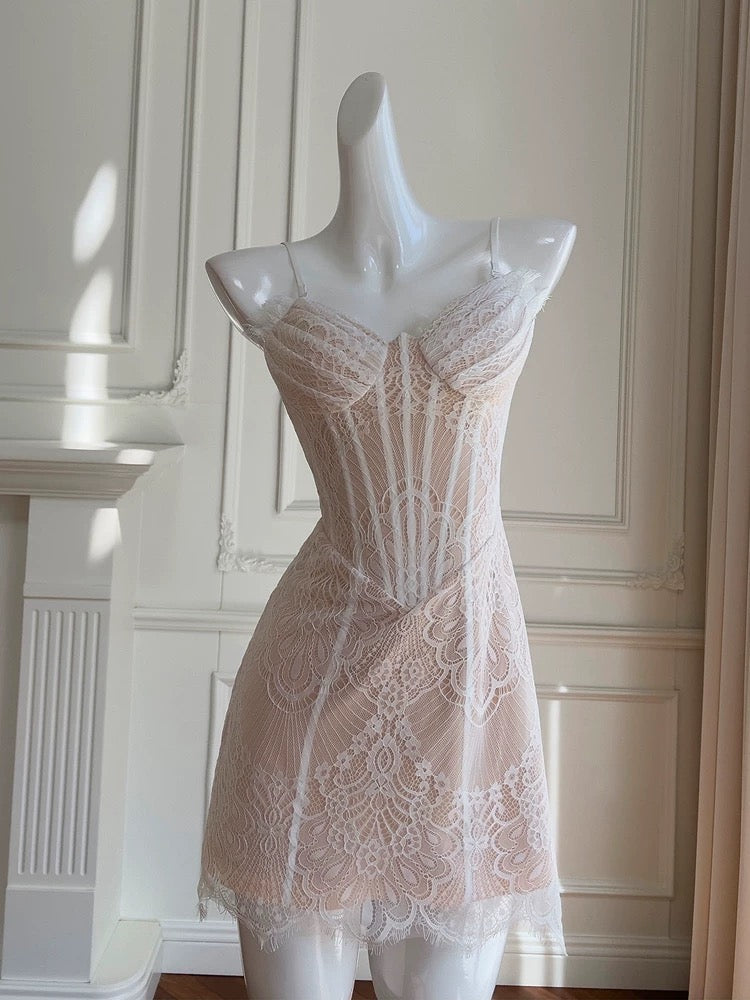 Simple A line Spaghetti Straps Lace Short Homecoming Dresses Birthday Outfit