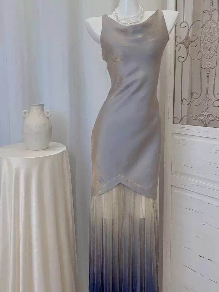 Simple Sheath Scoop Ombre Grape Long Prom Dress Formal Dresses With Ruffles