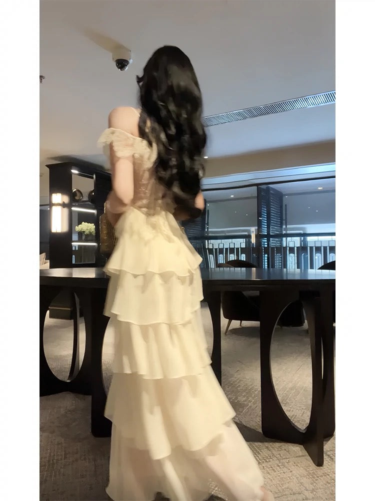 Modest A line Spaghetti Straps Long White Chiffon Prom Dress Evening Dresses
