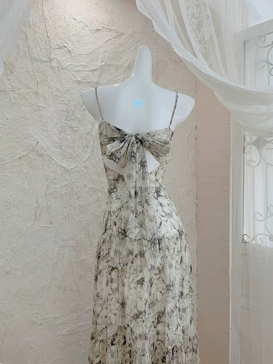Modest A line Spaghetti Straps Long Floral Chiffon Prom Dress Evening Dresses