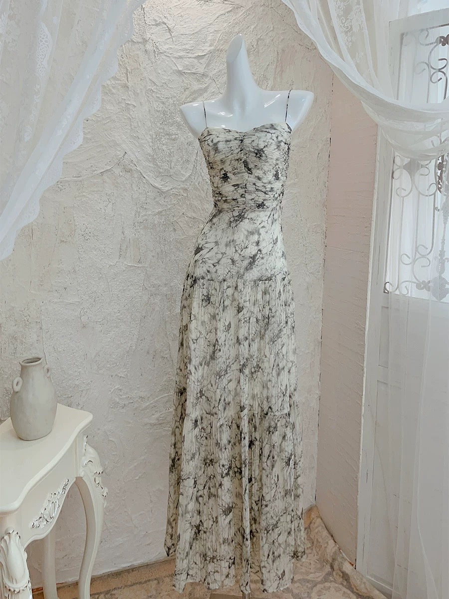 Modest A line Spaghetti Straps Long Floral Chiffon Prom Dress Evening Dresses