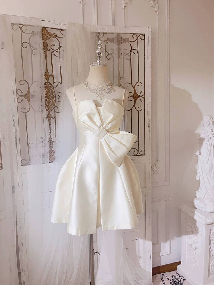 Simple A line Spaghetti Straps Ivory Mini Party Dress Short Homecoming Dresses