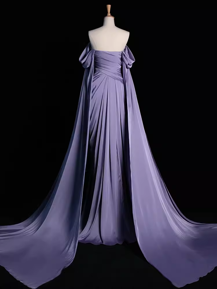 Sexy Sheath Off The Shoulder Light Purple Long Prom Dresses Satin Birthday Outfits