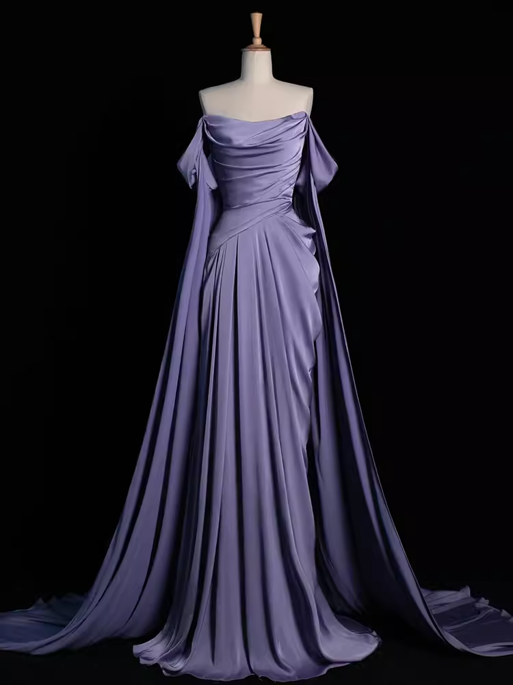 Sexy Sheath Off The Shoulder Light Purple Long Prom Dresses Satin Birthday Outfits