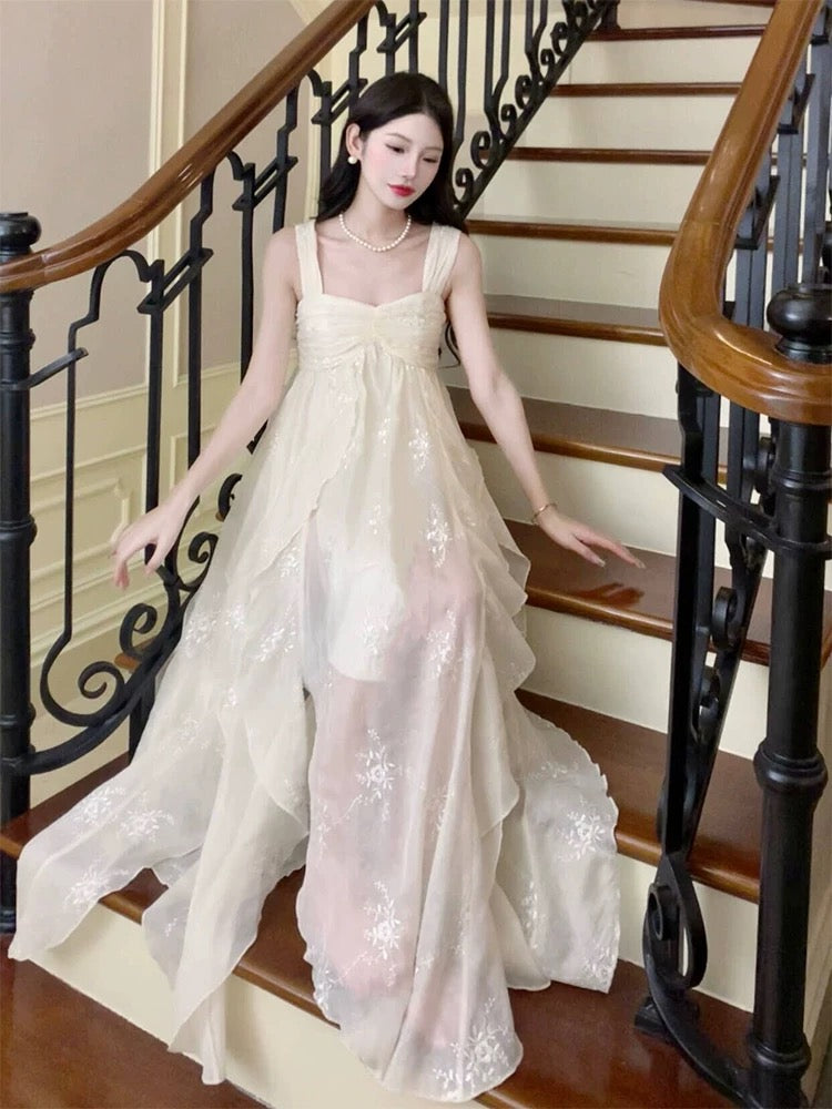 Pretty A Line Straps Irregular Ankle Length Floral Prom Dresses Simple Evening Dress