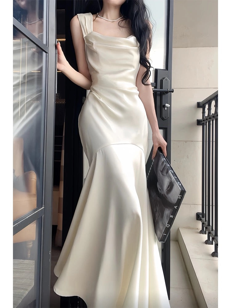 Vintage Sheath Straps Ivory Long Prom Dresses