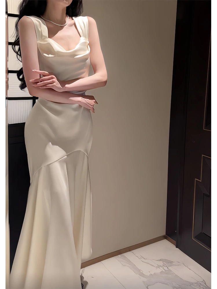 Vintage Sheath Straps Ivory Long Prom Dresses