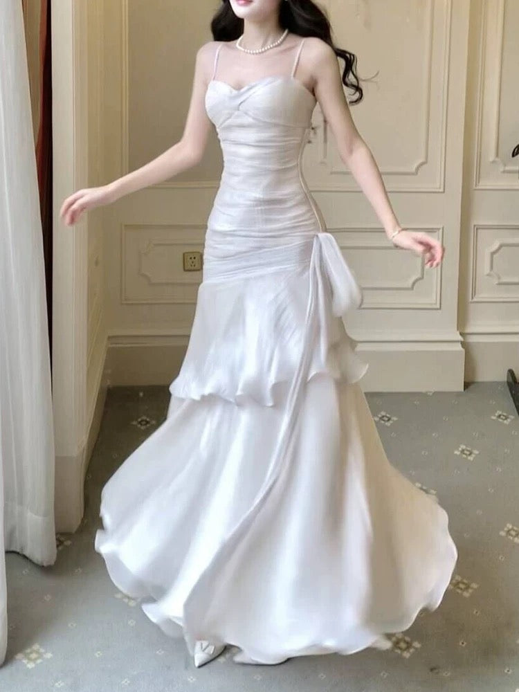 Pretty Sheath Spaghetti Straps Ivory Long Prom Dresses