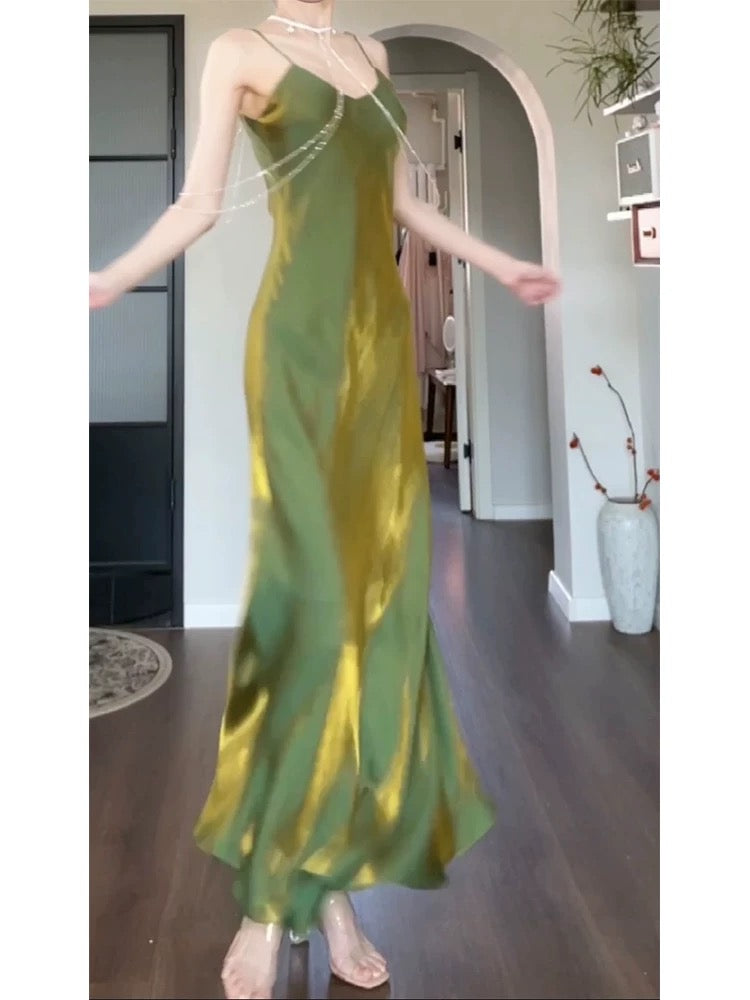 Pretty Sheath Spaghetti Straps Green Long Prom Dresses