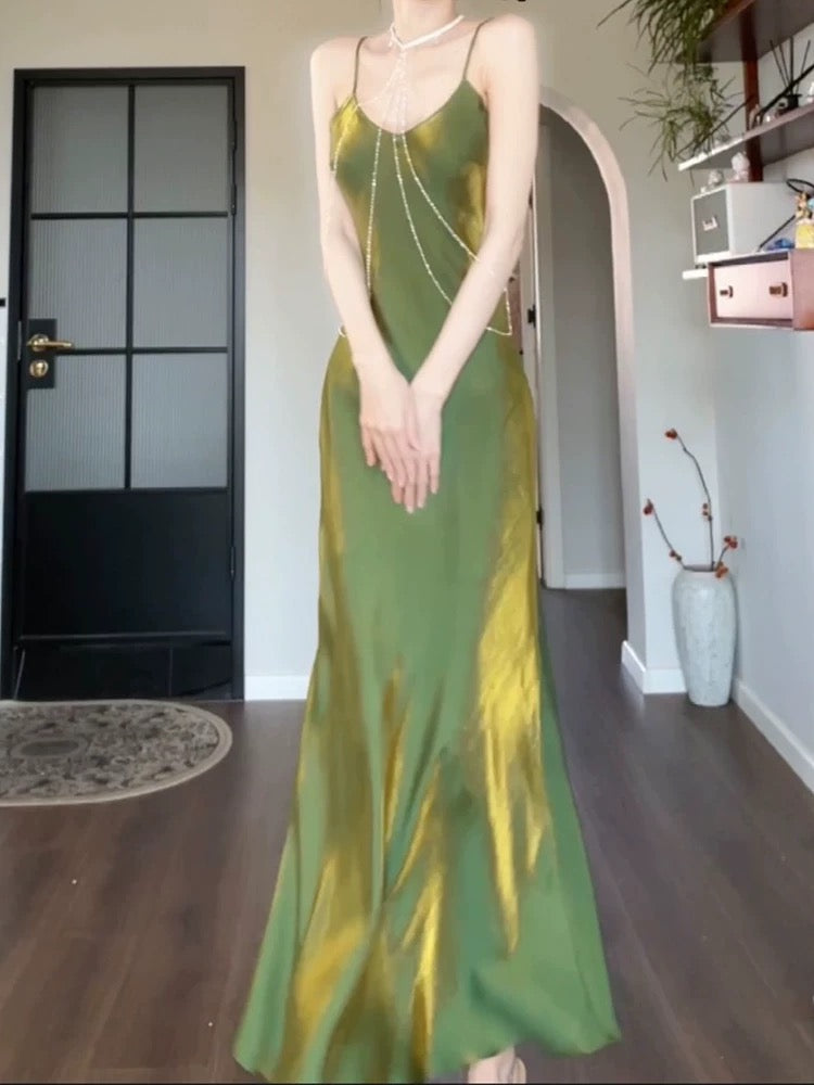 Pretty Sheath Spaghetti Straps Green Long Prom Dresses