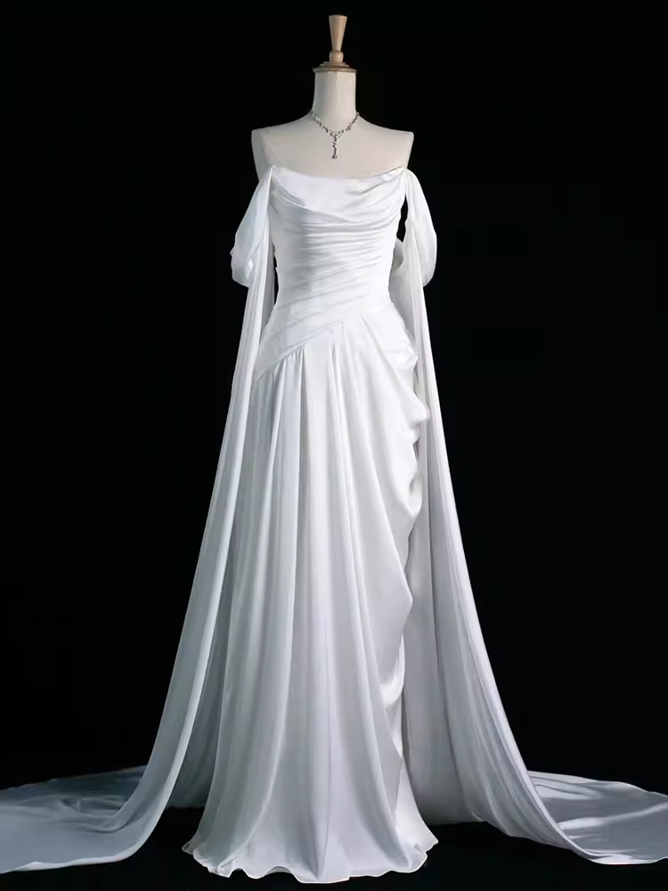 Sexy Sheath Off The Shoulder White Long Prom Dresses Satin Birthday Outfits