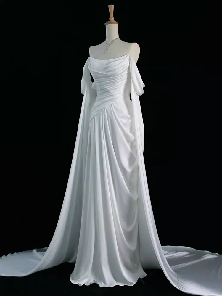 Sexy Sheath Off The Shoulder White Long Prom Dresses Satin Birthday Outfits