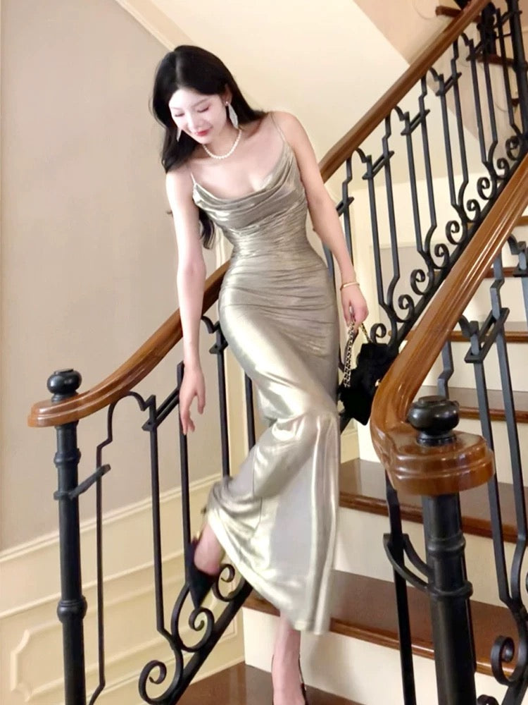 Pretty Mermaid Spaghetti Straps Long Prom Dresses Evening Dress