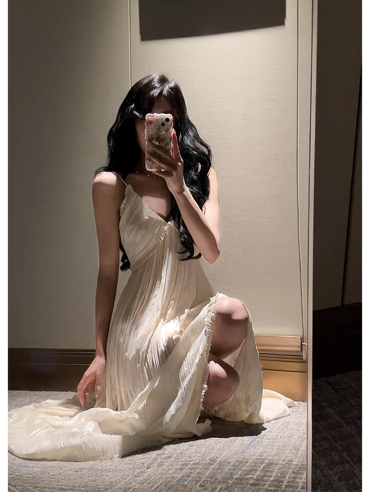 Sexy A Line Spaghetti Straps Chiffon Floor Length Slit Prom Dresses Evening Dress