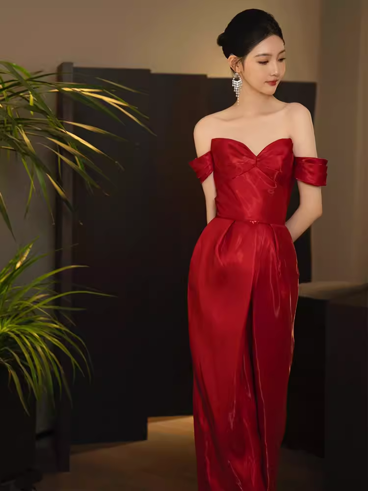 Sexy Mermaid Red Long Prom Dresses Satin Birthday Outfits