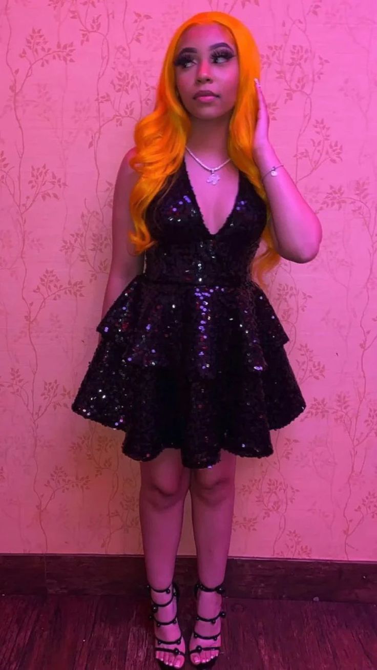 Sexy A line Halter Women Sequin Black Homecoming Dresses