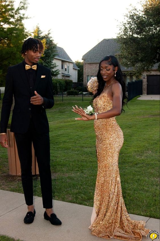 Simple Sheath Sweetheart Sequin Gold Long Prom Dresses